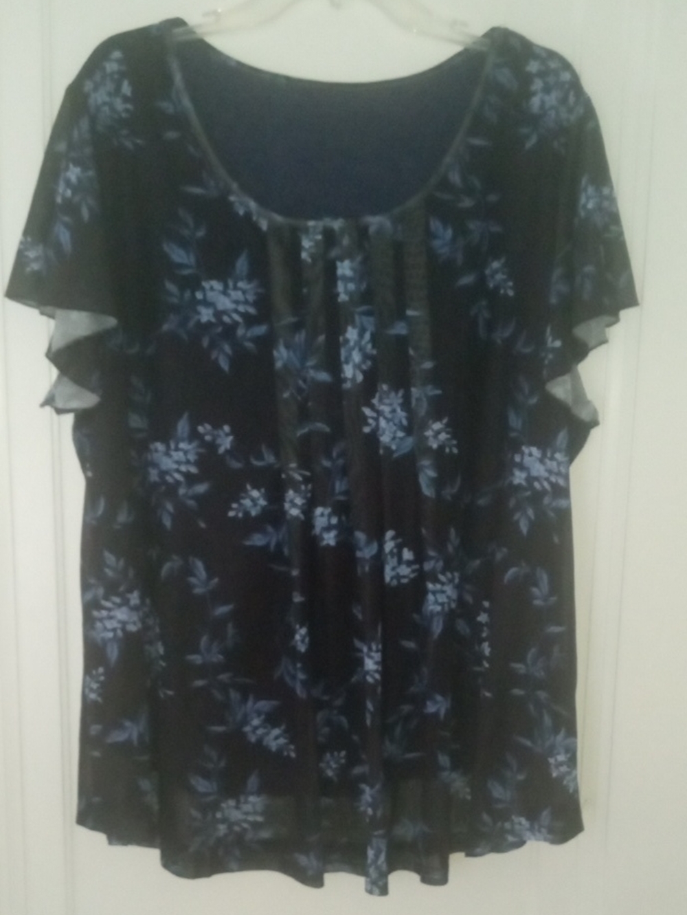 women 3x short sleeve top black blue flower print